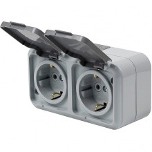 Розетка о/у 2x2P+E 16А, IP54, с крышкой, 
