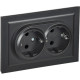 Розетка с/у 2x2P+Е 16A, IP20, в сборе, IEK BRITE [BR-R21-16-K02-F] черный