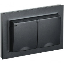 Розетка с/у 2x2P+E 16A, IP20, в сборе, со шторками и крышкой, IEK BRITE [BR-R26-16-44-K02-F] черный