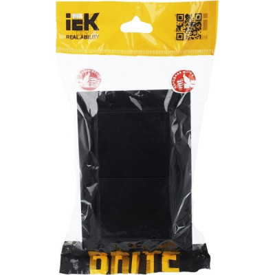 Розетка с/у 2x2P+E 16A, IP20, в сборе, со шторками и крышкой, IEK BRITE [BR-R26-16-44-K02-F] черный