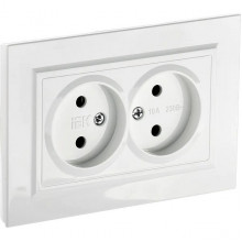 Розетка с/у 2x2P 16A, IP20, в сборе, IEK BRITE [BR-R20-10-K01-F] белый