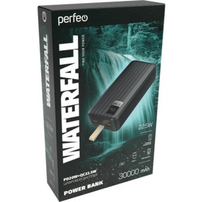 Внешняя батарея Perfeo WATERFALL (30000 mah/LED дисплей/PD + QC 3.0/Type-C/2 USB/Выход: 5A)