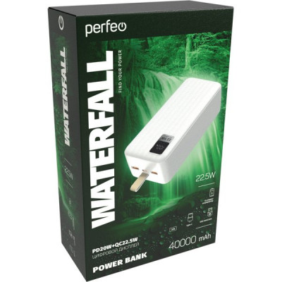 Внешняя батарея Perfeo WATERFALL (40000 mah/LED дисплей/PD + QC 3.0/Type-C/2 USB/Выход: 5A)