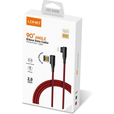 Кабель USB - Lightning, 1.0м, 2.4А, LDNIO LS421 [LD_B4624] медь, 86 жил, угловой коннектор