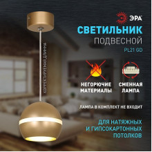 Светильник подвесной 1*GX53*15W, металл, d90*90, шар с продольным рассеиват., ЭРА [PL21 GD] золото