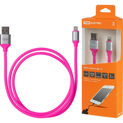 Кабель USB - Lightning, 1.0м, 2А, TDM ДК 21 [SQ1810-0321] силиконовая оплетка, розовый