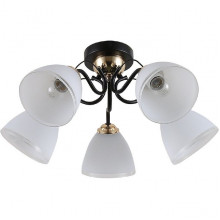 Люстра потолочная 5*E27*40W, стекло, d530*250, планка, ЭС [12182/5MBK+FGD WT] черн.матов+золото+бел