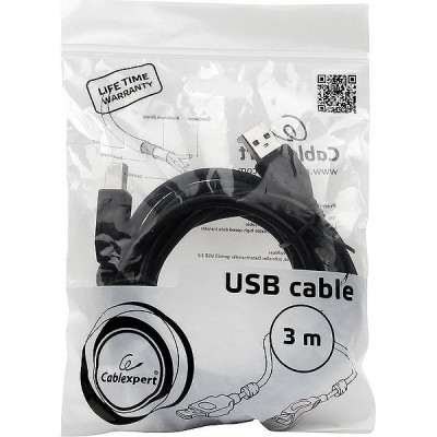 Кабель USB2.0 AM - BM, 3м, экран, ферр. фильтры, Cablexpert [CCF2-USB2-AMBM-10] черный