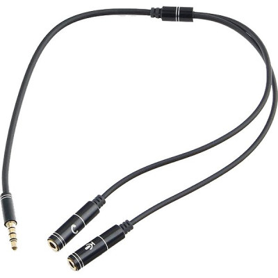 Кабель аудио джек3.5(папа) 4pin - 2x джек3.5(мама) (науш.+моно м.) Cablexpert [CCAB-02-35MYHM-0.2MB]