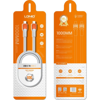 Кабель Type-C - Type-C, 2.0м, 100Вт, LDNIO LC602C [LD_B4576] медь, силиконовая оплетка, Gray&Orange
