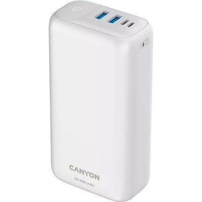 Внешняя батарея CANYON CNE-CPB301W, батарея 30000 мАч, белая, 2xUSB + Type-C + MicroUSB