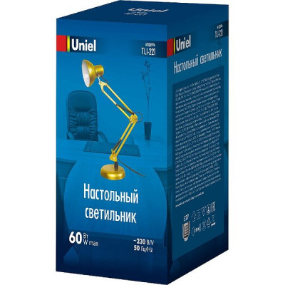 Светильник настольный E27 на основании, 2 колена, Uniel [TLI-221 GOLD E27] золотой