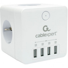Разветвитель 4 розетки с заземлением, 16А/4000Вт, 4хUSB, Cablexpert Cube [CUBE-4-U4-W] белый