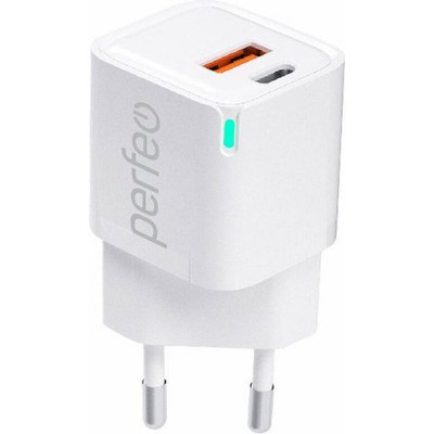 Зарядное устройство Perfeo, PD, с разъемом USB+Type-C, GaN, 20W [I4652] белый