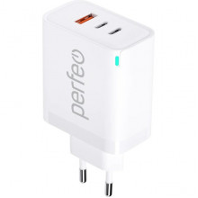 Зарядное устройство Perfeo, PD, с разъемом USB+2xType-C, GaN, 65W [I4655] белый