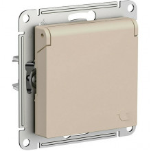 Розетка с/у 2P+E 16A, IP20, со шторками/крышкой, Schneider Electric ATLASDESIGN [ATN001246] песочный