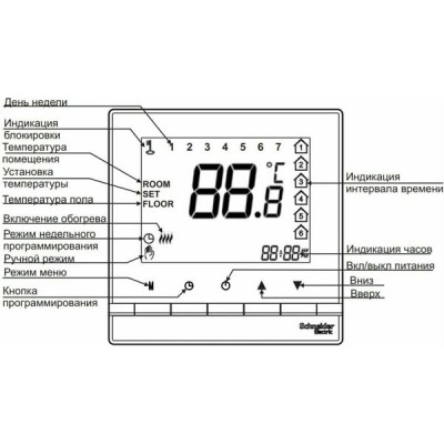 Термостат для теплого пола с/у, дисплей, датч +5-35C, Schneider Electric ATLASDESIGN [ATN000138] бел