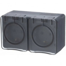 Розетка с/у 2x2P+Е 16A, IP54, со шторками, Schneider Electric ATLASDESIGN PROFI [ATN544026] антрацит