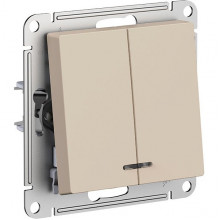 Выключатель с/у 2-кл 10А, IP20, с подсветкой, Schneider Electric ATLASDESIGN [ATN001253] песочный