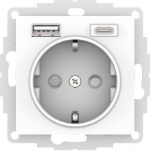 Розетка с/у 2P+E + USB-A 1,5A+USB-C 3A 45Вт, IP20, Schneider Electric ATLASDESIGN [ATN000132] белый