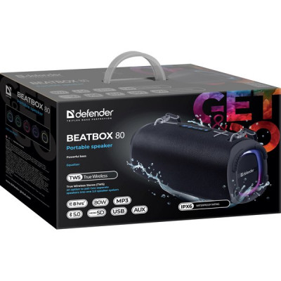 Колонка DEFENDER Beatbox 80, BT, 80W,  BT/IPX6/EQ/USB/TF/AUX [65980]