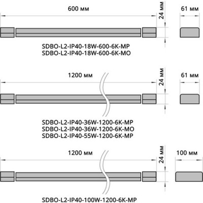 Светильник LED линейный  36W, 6500K, 3200Лм, IP40, 1200*61*24, Sweko [SDBO-L2-IP40-36W-1200-6K-MO]